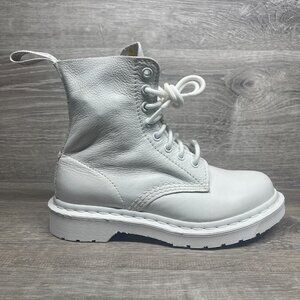 Dr. Martens 24480 Mono All White Leather Lace Up Combat Boots Women's Size 5